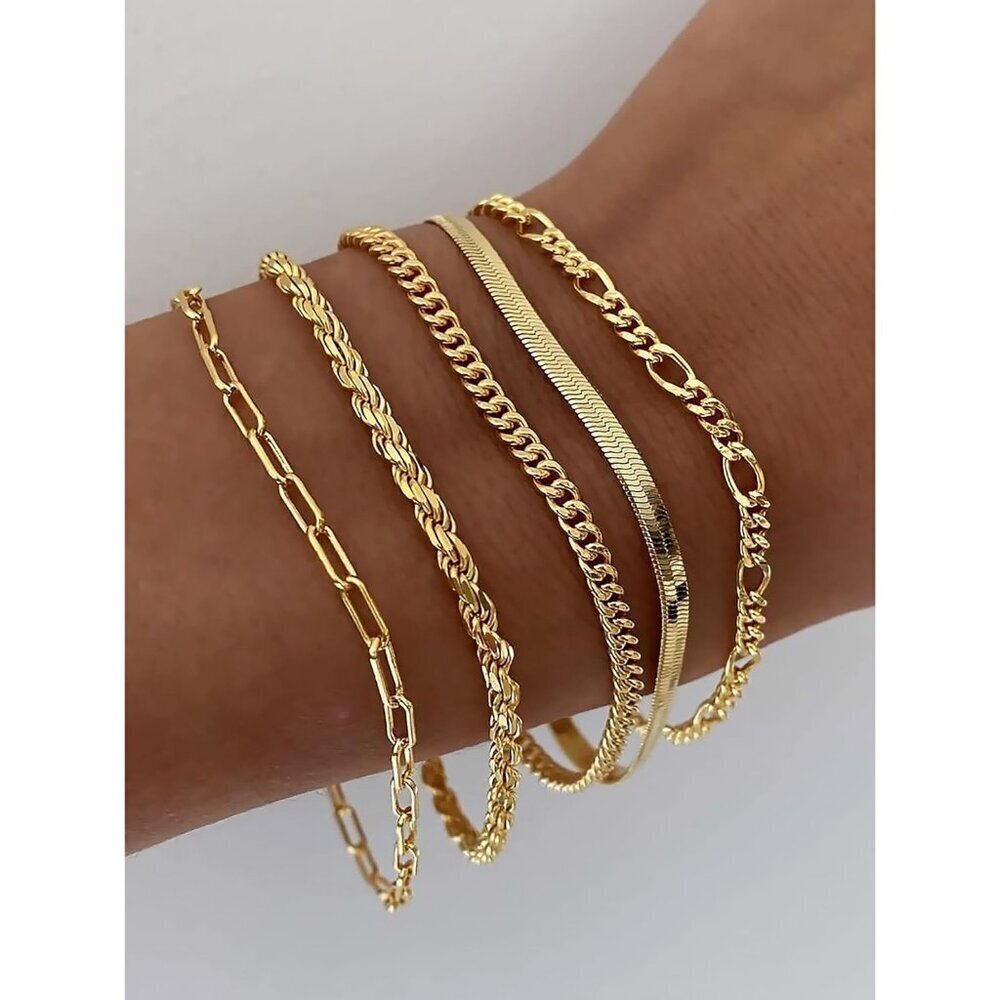 14K Gold Plated Waterproof Bracelets for Women – Dainty Stackable Jewelry Set - Picture 2 of 8